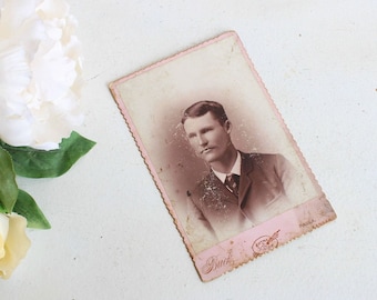 Vintage 1800s Edwardian Victorian Photograph Man From 1911, Black And White Sepia Photo Portrait Gentleman, Buck, Paola, Kansas