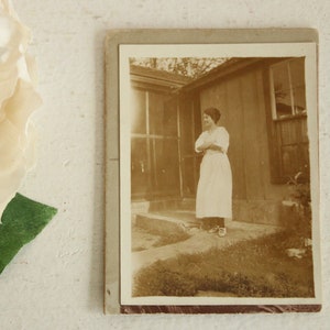 Vintage 1910s Photograph, Edwardian Photo Smiling Woman, Antique Black And White Sepia Portrait Picture