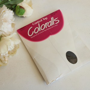 Vintage 1980s 1990s Pantyhose, Control Top Coloralls Basic Black, Size A-B, Sandalfoot