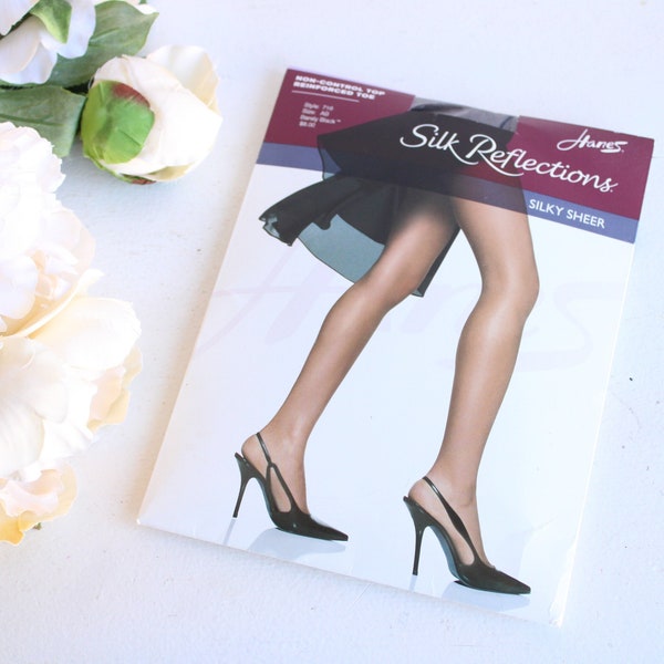 Vintage 1990s 2000s Pantyhose, New NOS, Hanes Barely Black, Size A-B, Silk Reflections Sheer