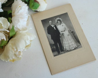 Vintage 1900s 1910s Photograph, Wedding Photo Edwardian Photo Man And Woman, Antique Black And White Sepia Portrait Picture