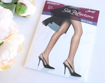 Vintage 1990s 2000s Pantyhose, New NOS, Hanes Barely Black, Size A-B, Silk Reflections Sheer