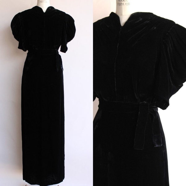 Vintage 1930s Dress, Kiviette Black Silk Velvet Rare Designer Full Length Gown, Fashion Originators Guild Broadway