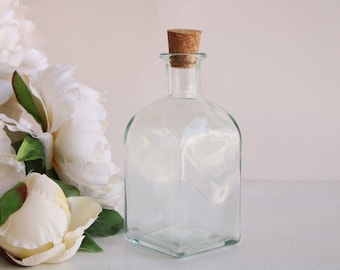 Vintage 1990s Glass Bottle With Cork, 8 Oz Recycled Spanish Glass