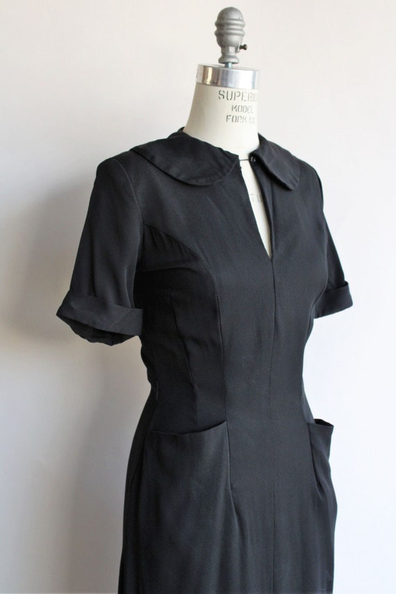 Vintage 1940s Dress With Pockets, Black Spiegel R… - image 4