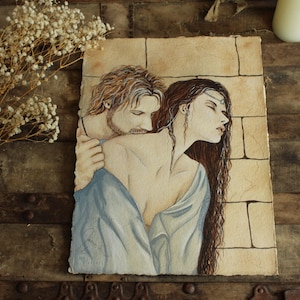Original 15&quot;x12&quot; Acrylic Artwork Painting, Tristan and Isolde, Romantic Medieval Fairy Fantasy Art