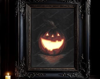 Original Kunstwerk, 12 "x 9" Acrylgemälde, ""Pumpkin Spice"", Jack O Lantern, gruselige Halloween-Kunst."