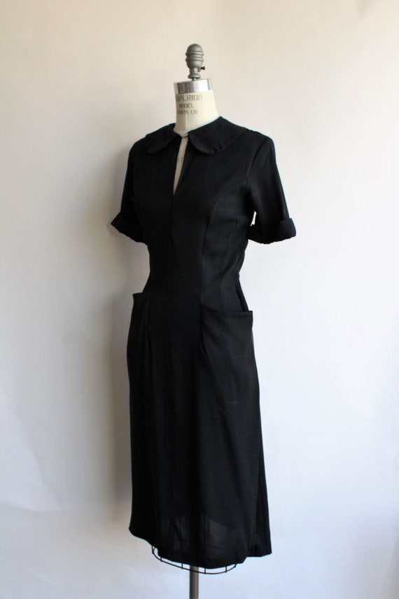 Vintage 1940s Dress With Pockets, Black Spiegel R… - image 7