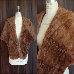 Vintage 1950er Jahre Pelz-Wrap mit braunem Satin-Futter, formeller Abendschal
