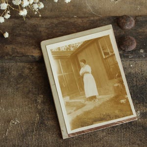 Vintage 1910s Photograph, Edwardian Photo Smiling Woman, Antique Black And White Sepia Portrait Picture