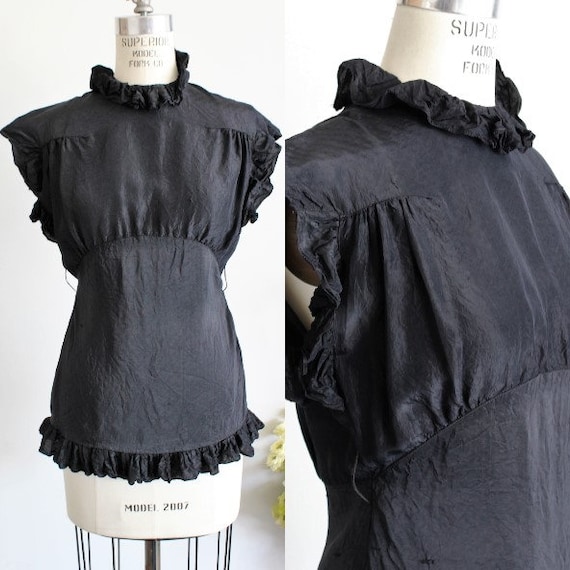 Vintage 1930s Blouse / Black Rayon Blouse With Key