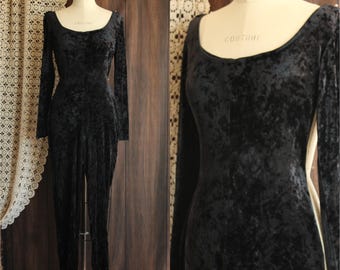 Mono vintage de los años 80 y 90, JM By Shelli Segal, mono de terciopelo negro arrugado, pies con estribos, talla grande,