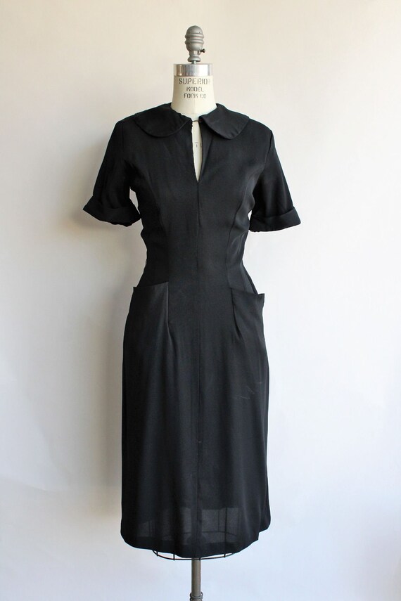 Vintage 1940s Dress With Pockets, Black Spiegel R… - image 2