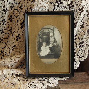 Vintage 1900s Framed Photograph, Victorian Baby Edwardian Black And White Sepia Picture, Black Frame