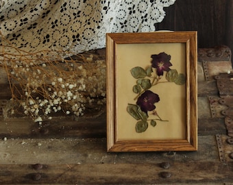 Framed Handmade Pressed Dried Flower, Roses in Vintage Wood Frame, Burgundy Homegrown Floral