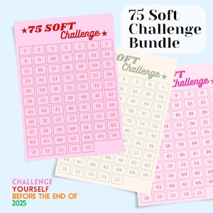 75 Agenda numérique Soft Challenge – Suivi des habitudes Fitness Challenge avec évolution du corps – Modèle PDF modifiable à téléchargement immédiat