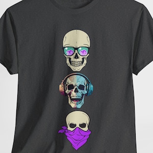 Skull T-Shirt, Gothic Rock, I don&#39;t see, I don&#39;t hear, I don&#39;t speak, Unisex Heavy Cotton Tee