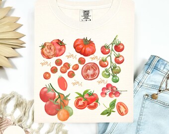 Comfort Colors® Tomato Shirt, Botanical Shirt, Cottagecore Clothing Vegan Shirt, Garden Shirt Vegetable Shirt,Fruit Shirt, Aesthetic Clothes