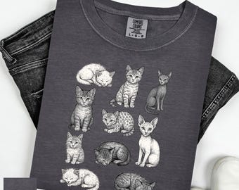 Vintage Tattoo Style Cats Shirt: 90s Style Cats Shirt, Y2k Kitten Shirt, Cute Cat Shirt, Adult Pet Shirt, Cat Lovers Gift, Nature Tshirt