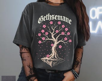 Vintage Gethsemane T-Shirt: Dark Botanical Gothic Tee, Cherry Blossom Tree Shirt, Rock Clothing