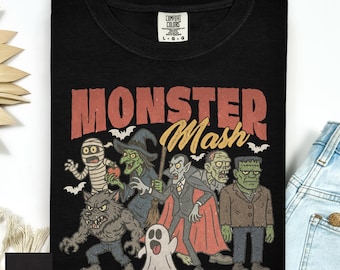 Comfort Colors® Retro Monsters Mash Shirt: Vintage Horror Movie Halloween T-Shirt