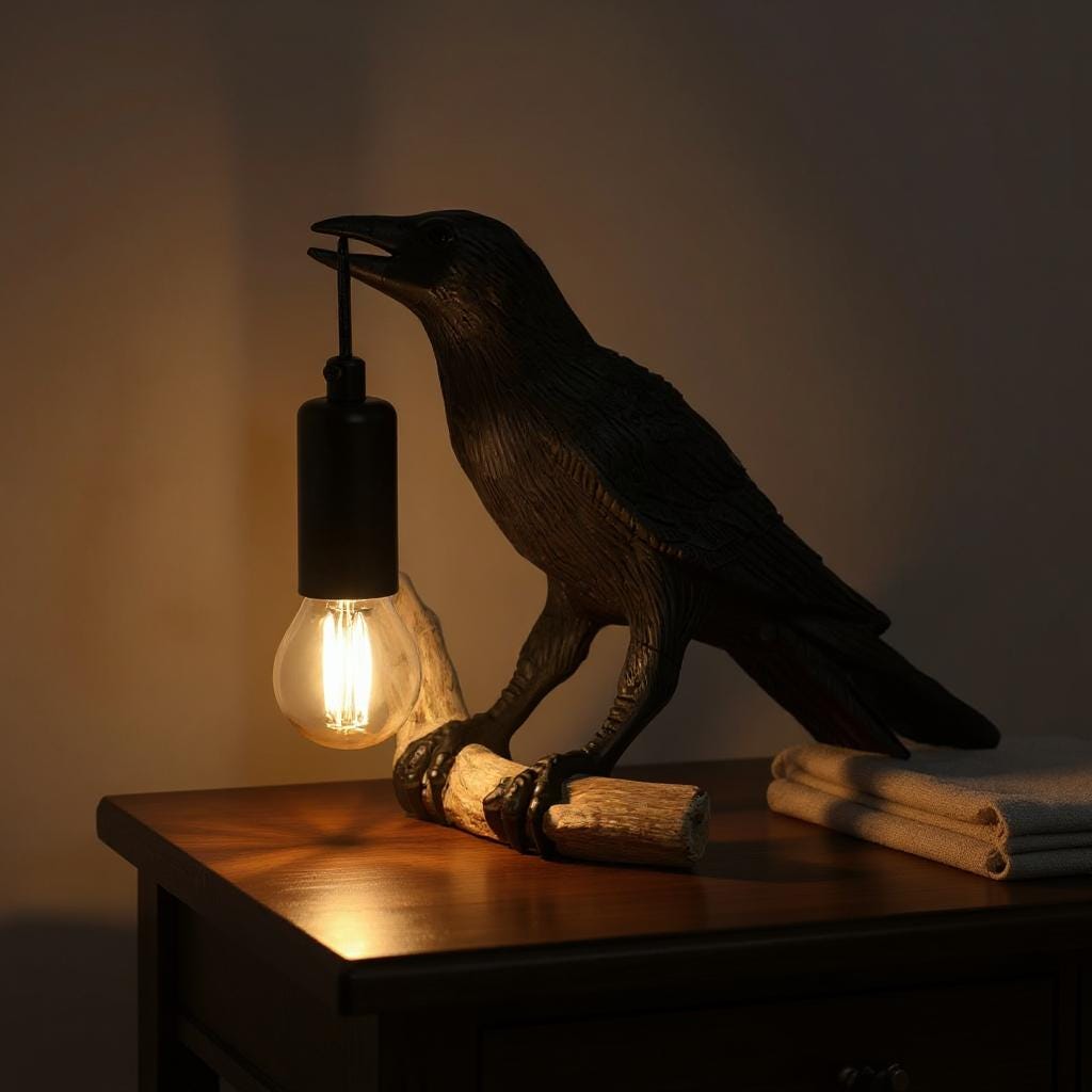 Raven Table Lamp | Black Resin Crow Night Light | Dark Academia Desk Decor | USB Bird Lamp | Gothic Home Accent for Bedroom & Living Room