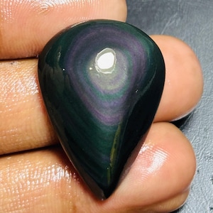 Rainbow Obsidian Cabochon: Polished Gemstone for Jewelry Making (31cts, 32x23mm) #75