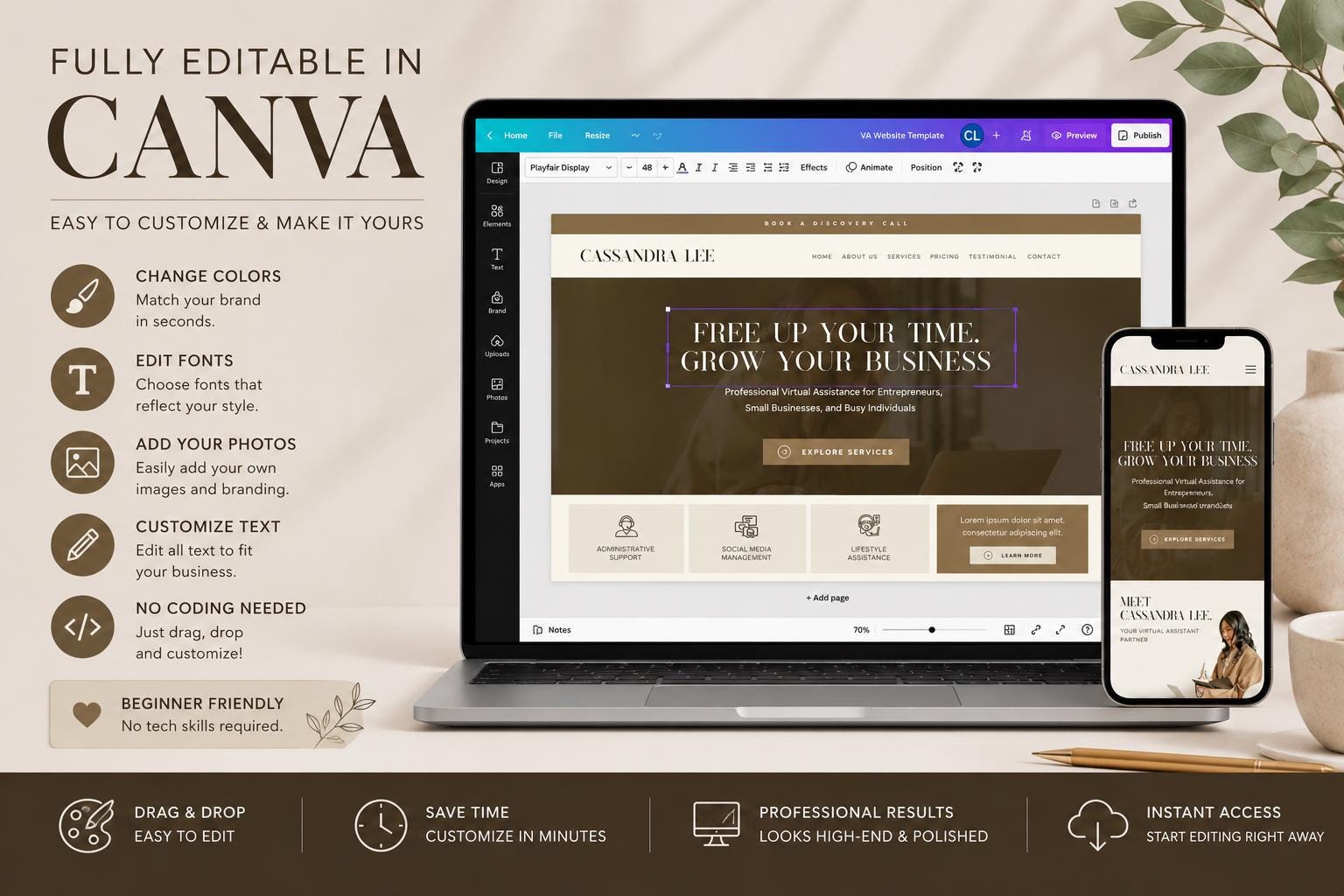 Virtual Assistant Website Template | Editable Canva Business Design ...