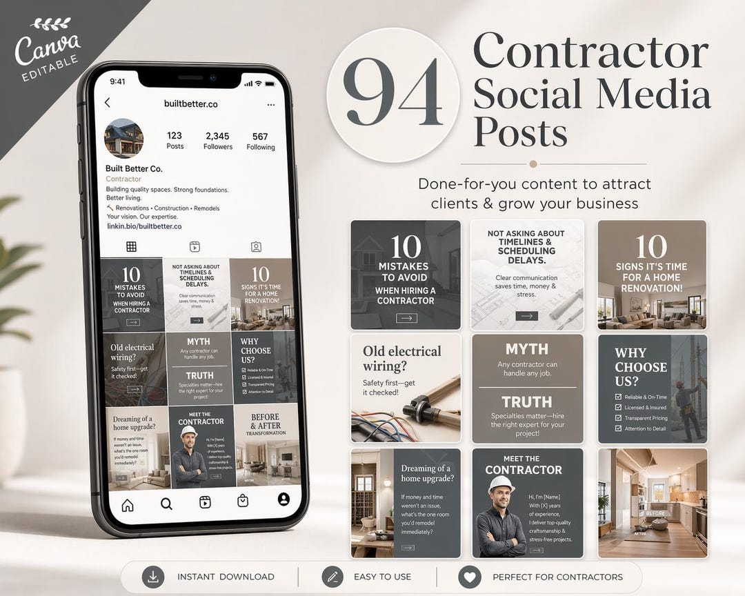 Contractor Posts Contractor Social Media Templates | Canva Construction Marketing Posts ...
