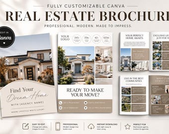 Plantilla de Canva para folleto inmobiliario moderno: Marketing inmobiliario (Descarga digital)