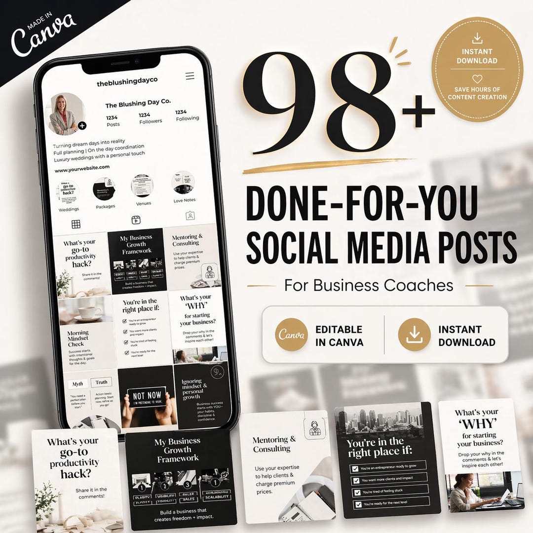 98 Business Coach Social Media Templates | Canva Instagram Content Pack ...