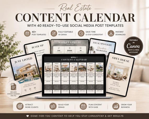 Real Estate Social Media Kit: Content Calendar & Canva Templates