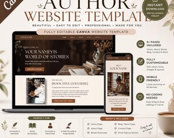 Autor Website Template Canva | Professioneller Schriftsteller, Blogger (Digitales Produkt)