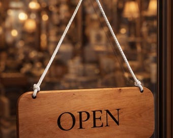 Wooden open/close shop sign - Western Red Cedar hanging plaque
