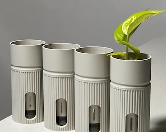 Set of 4 Unique Self-Watering Mini Plant Pots: 'Minia’ Semi-Hydroponic Planter Ideal for Alocasia/Corms 14 Colours