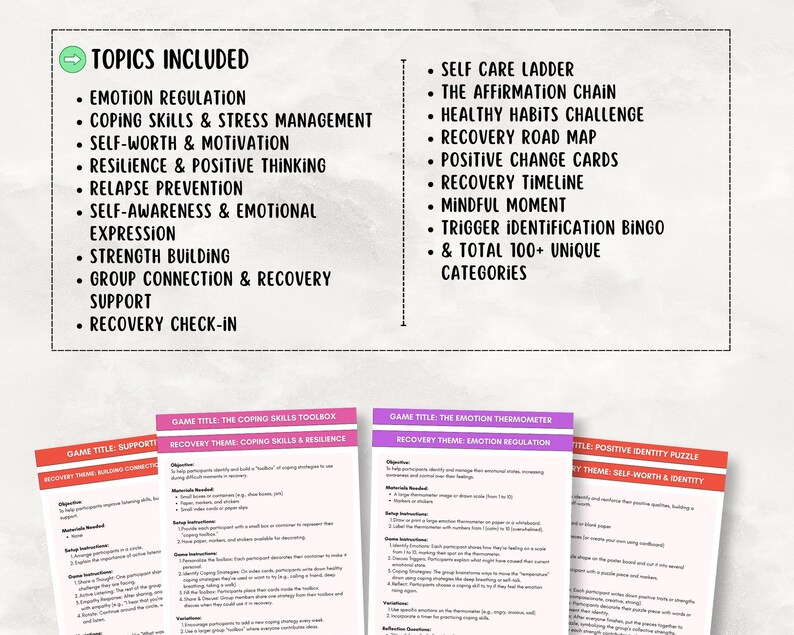 Addiction Recovery Group Therapy Games, Coping Skills (PDF File) image 4