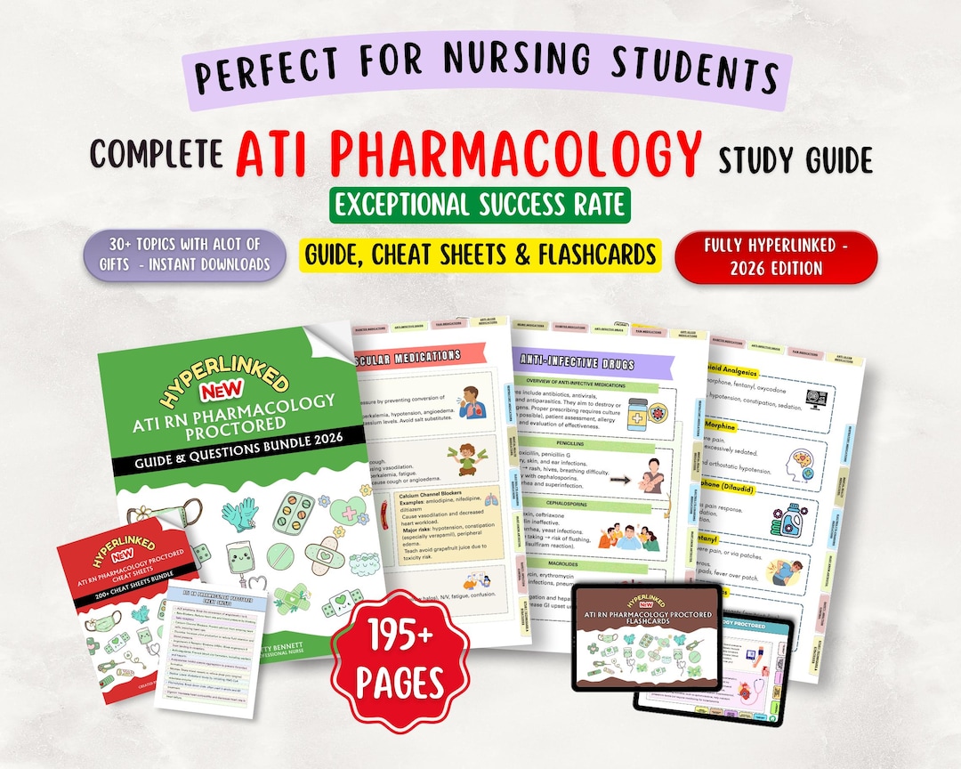 ATI Pharmacology Study Guide, RN Proctored Exam Prep (digital Downloads ...