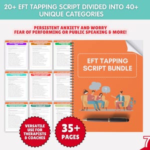20 EFT Tapping Therapy Scripts, Somatic Coping Skills, Emotionally Focused Therapy, Mental Health Counselor Therapy Intervention Cheat sheet