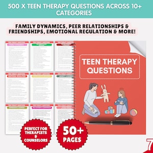Paquete de preguntas de terapia para adolescentes: Hojas de trabajo sobre salud mental (archivo PDF)
