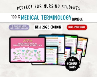 医学用語 100 語のフラッシュカード、接頭辞、接尾辞、略語、ハイパーリンク 2026 (PDF ファイル)