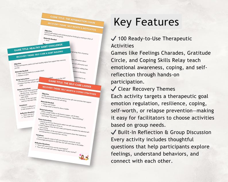 Addiction Recovery Group Therapy Games, Coping Skills (PDF File) image 3