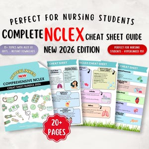 100+ Nclex Cheat Sheet 20+ Pages, Nursing Study Guide 2025-26 (Digital Downloads)