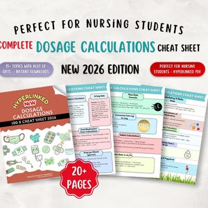 100+ Dosierungs-Berechnungs-Spickzettel 20+ Seiten, Pflegestudienführer 2025-26 (Digitale Downloads)