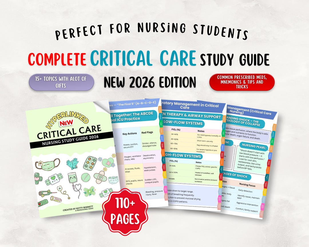 ICU Nursing Study Guide 2026, Critical Care Notes (PDF File) - Etsy