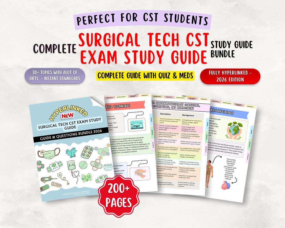 Surgical Tech CST Exam Study Guide 2026, Hyperlinked, With Quiz (PDF ...