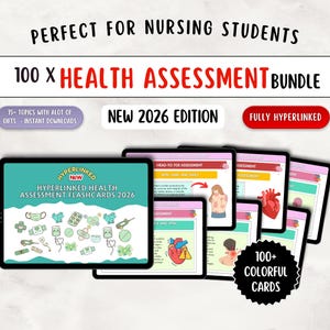 Health Assessment Nursing Flashcards Bundle 100+ pagina's, 25+ onderwerpen, Nurse Assessment (digitale downloads)