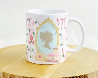 Tazza Ispirata Bridgerton Aesthetic – Mug Romantica Regency Style – Idea Regalo Book Lover – Tazza Vintage Floreale con Silhouette
