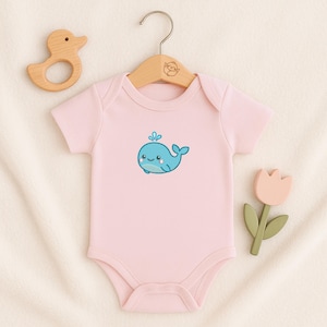 Whale Embroidered Baby Onesie – Kawaii Ocean Animal on Soft Cotton Bodysuit