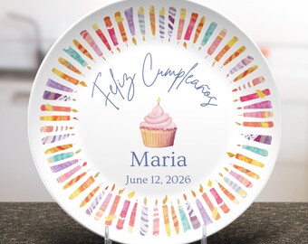 Personalized Feliz Cumpleanos Plate, 1st Birthday Plate, Spanish Happy Birthday Plate, Custom Birthday Gift, Smash Cake Plate