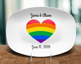 Personalized LGBTQ Pride Month Platter, Gay Pride Gift, LGBTQ Gift, Pride Rainbow Heart Gift, Lesbian Wedding Gift, Gift for Lesbian Couple